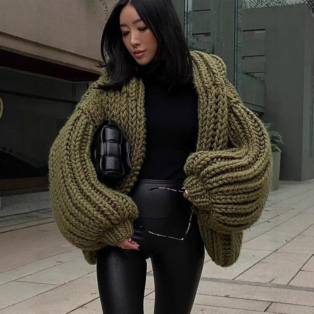 Damen Pullover Grobstrick mit Kapuze für Herbst (3)