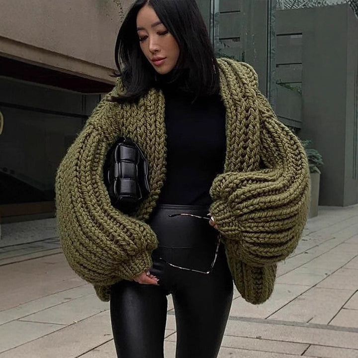 Damen Pullover Grobstrick mit Kapuze für Herbst (3)