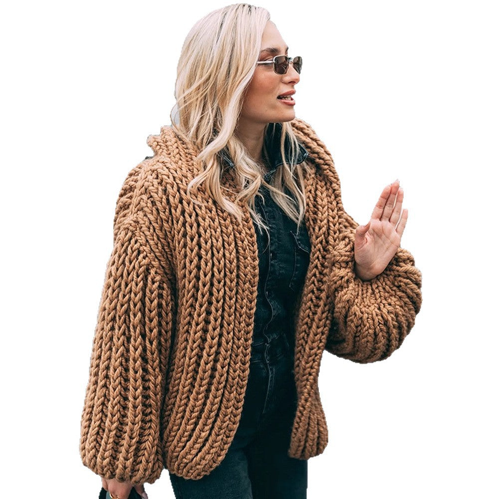 Damen Pullover Grobstrick mit Kapuze für Herbst (5)