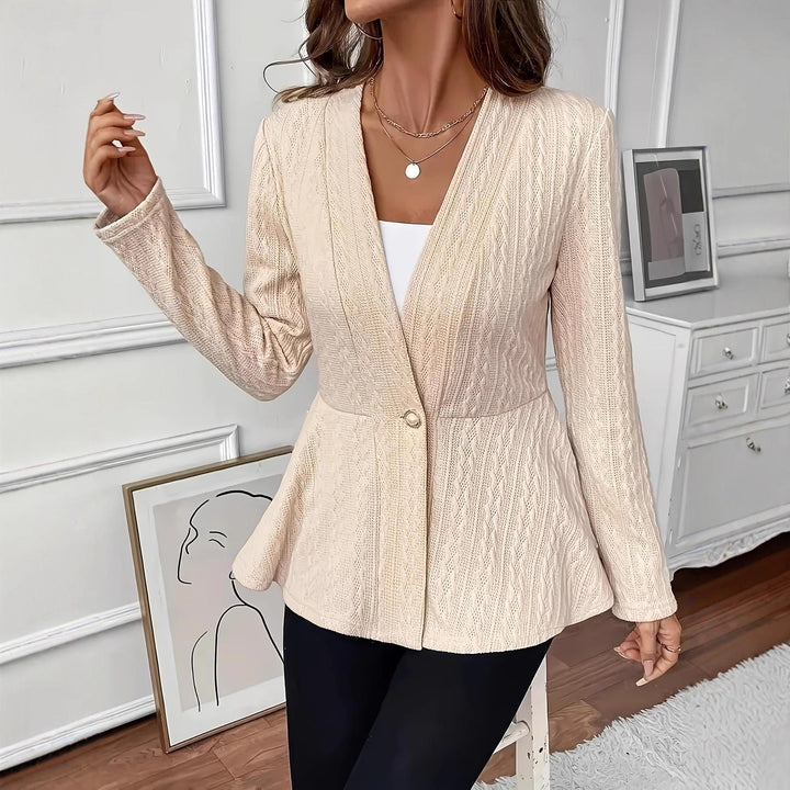 Damen Pullover im Cardigan-Schnitt mit Schößchen in Aprikose