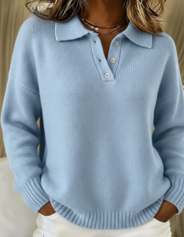 Damen Pullover im klassischen Poloknit zum Layern in Blau