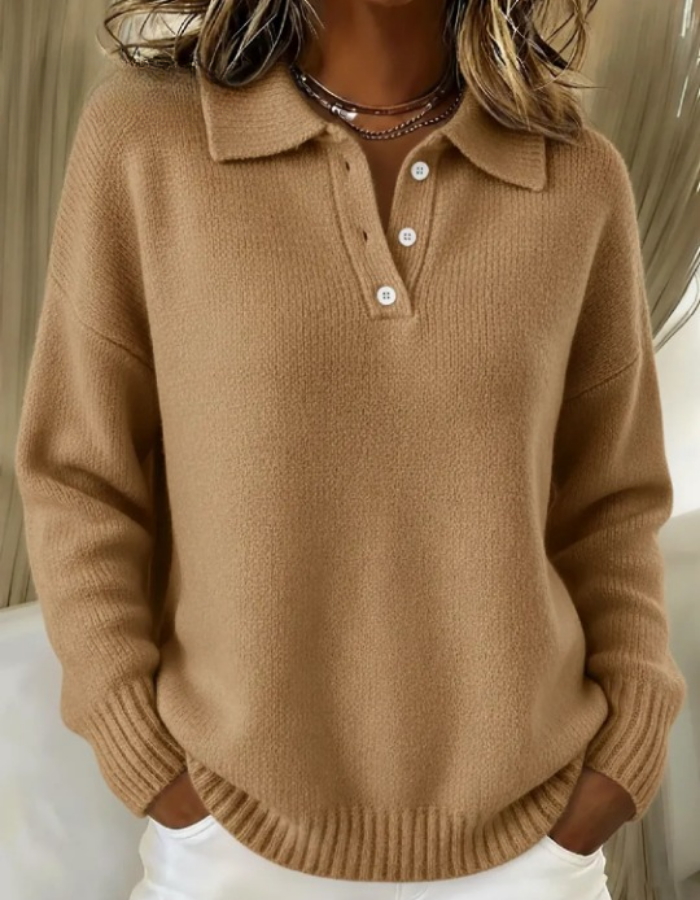 Damen Pullover im klassischen Poloknit zum Layern in Kamel