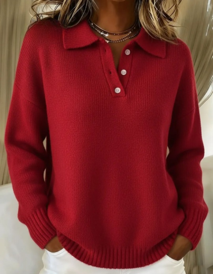 Damen Pullover im klassischen Poloknit zum Layern in Rot