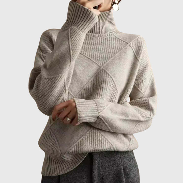 Damen Pullover mit geometrischem Muster für Herbst in Khaki