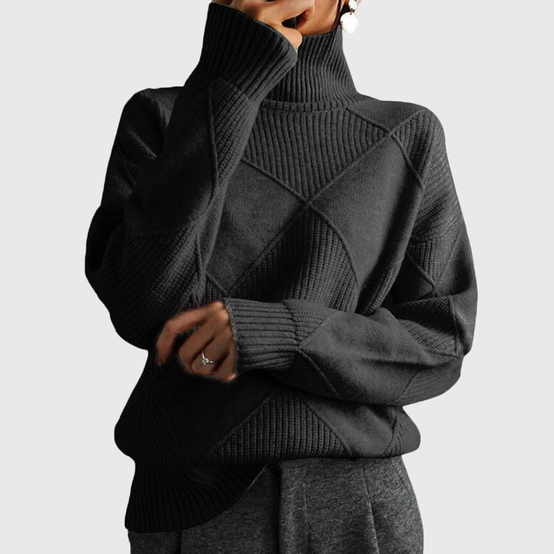 Damen Pullover mit geometrischem Muster für Herbst in Schwarz