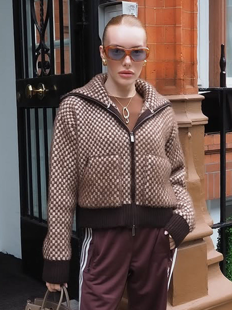 Damen Pullover mit Kapuze für den Alltag in Kariert