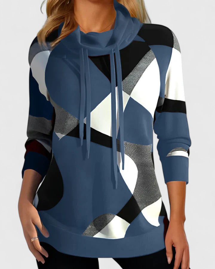 Damen Pullover mit Schalkragen im Colour-Block-Stil in Blau