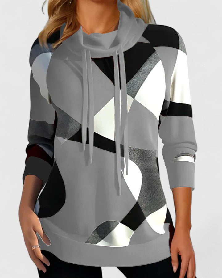 Damen Pullover mit Schalkragen im Colour-Block-Stil in Grau