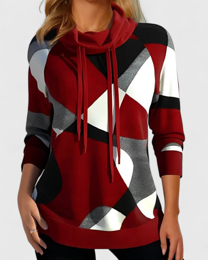 Damen Pullover mit Schalkragen im Colour-Block-Stil in Rot
