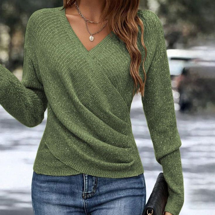 Damen Pullover mit V-Ausschnitt für Herbst in Grün