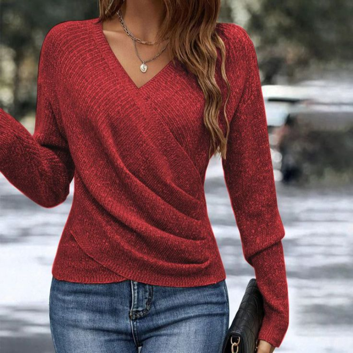 Damen Pullover mit V-Ausschnitt für Herbst in Rot
