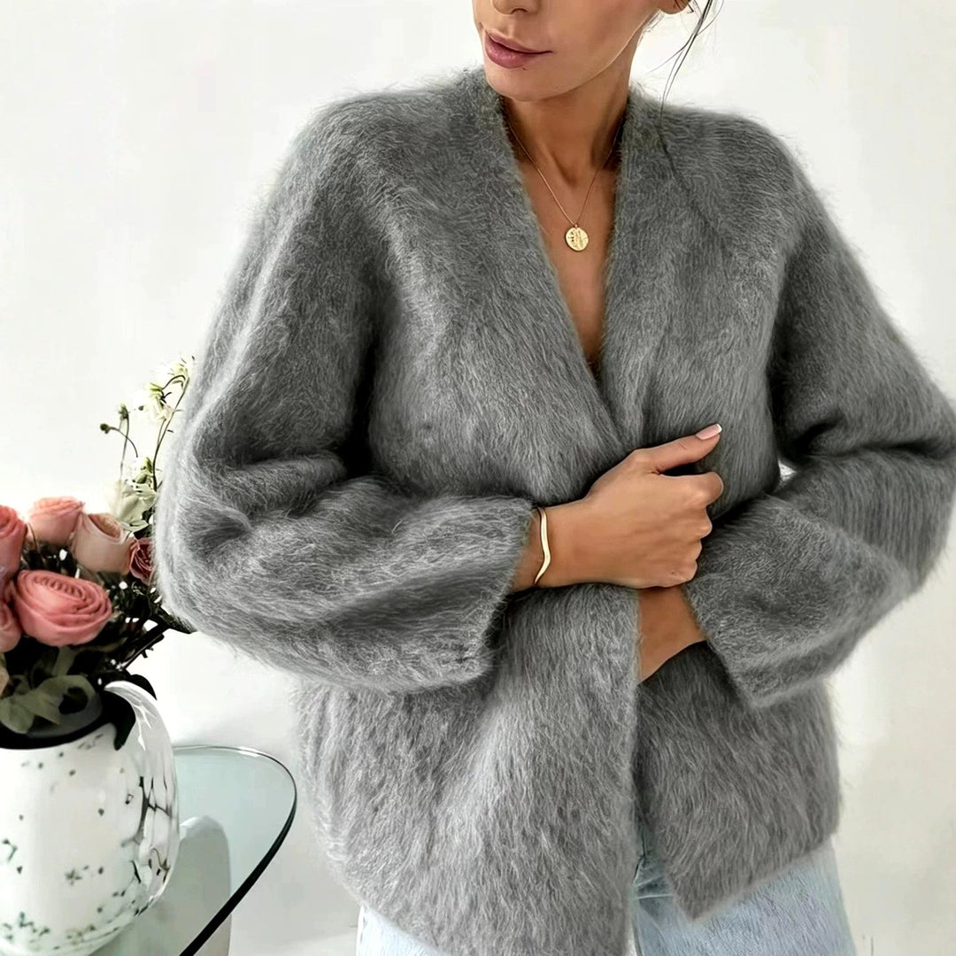 Damen Pullover Oversized im Cardigan-Stil mit Flausch (6)