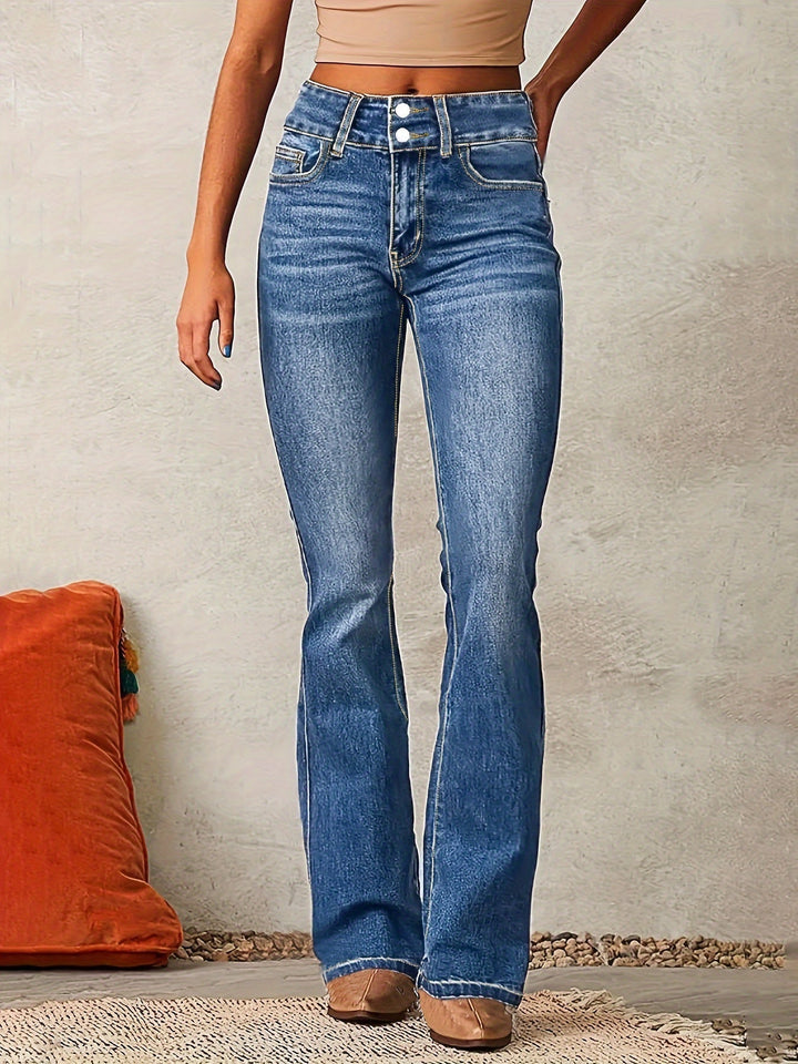 Damen Retro-Jeans mit hohem Bund in Meeresblau