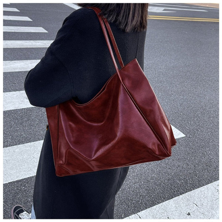 Damen Retro-Schultertasche aus PU-Leder mit großem Fassungsvermögen (4)