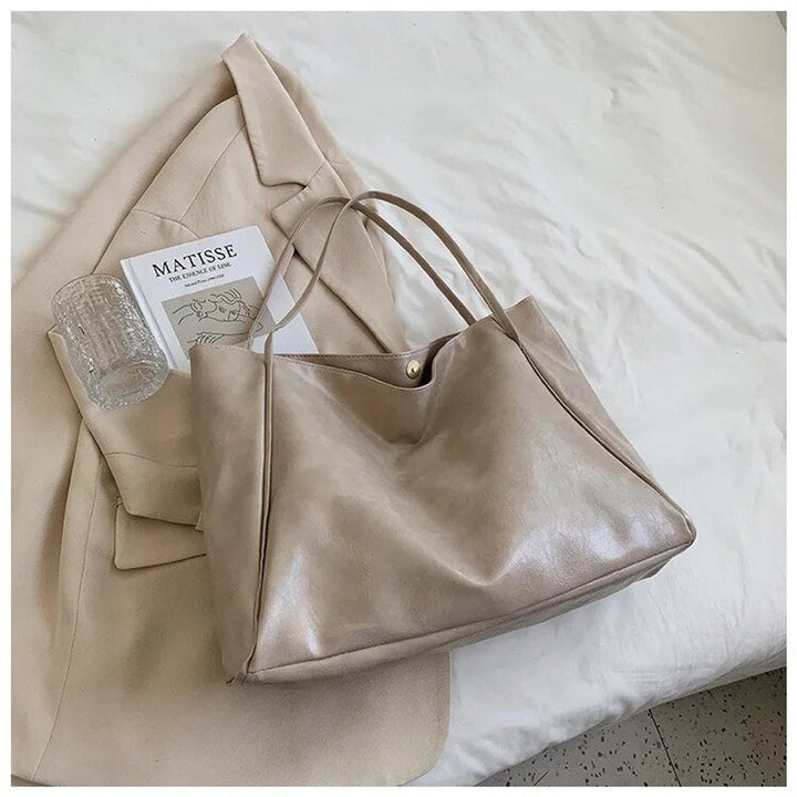 Damen Retro-Schultertasche aus PU-Leder mit großem Fassungsvermögen in Beige