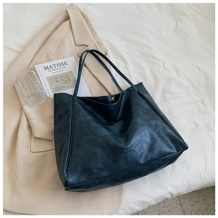 Damen Retro-Schultertasche aus PU-Leder mit großem Fassungsvermögen in Blau