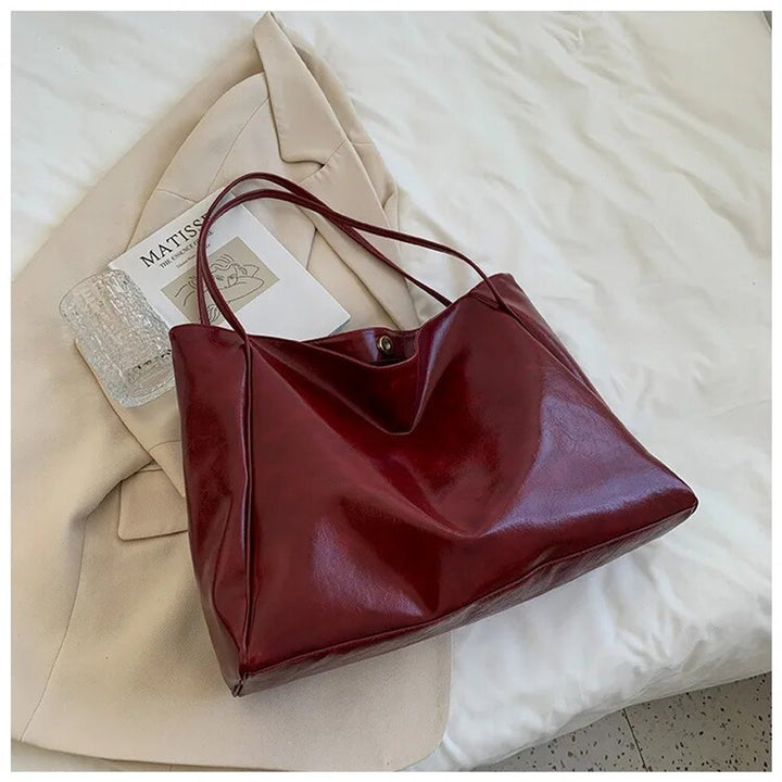 Damen Retro-Schultertasche aus PU-Leder mit großem Fassungsvermögen in Rot