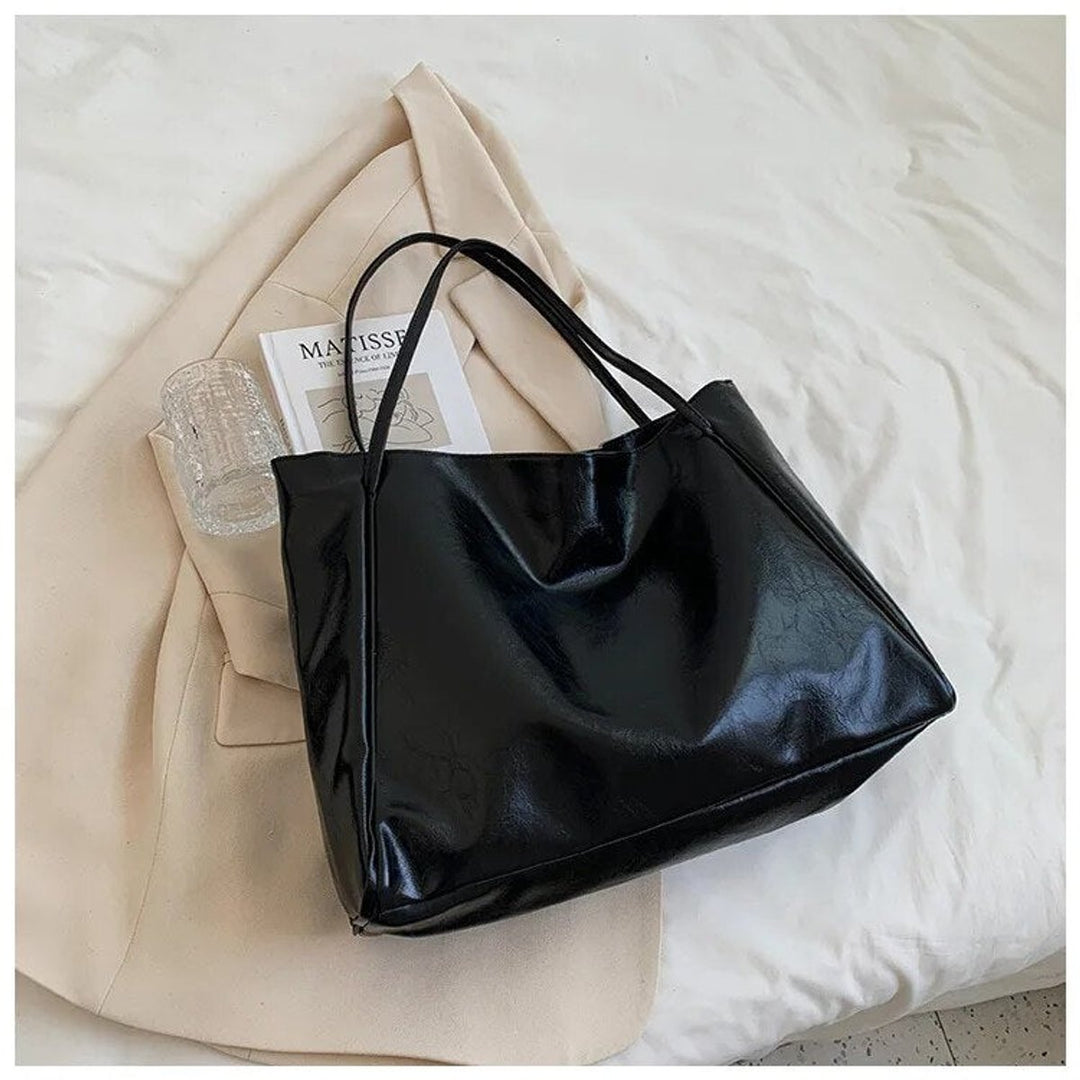 Damen Retro-Schultertasche aus PU-Leder mit großem Fassungsvermögen in Schwarz