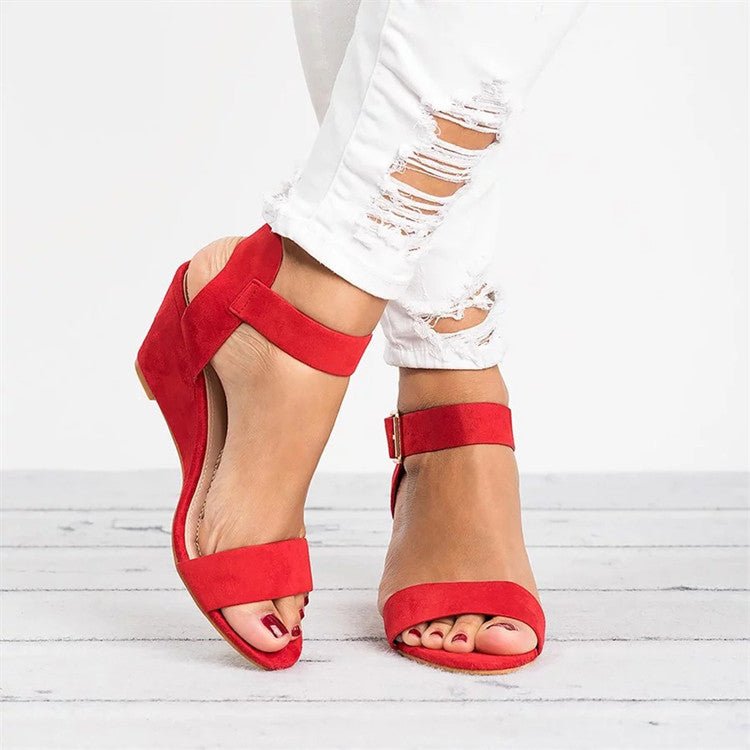 Damen Riemen-Sandalen mit Keilabsatz für den Sommer in Rot