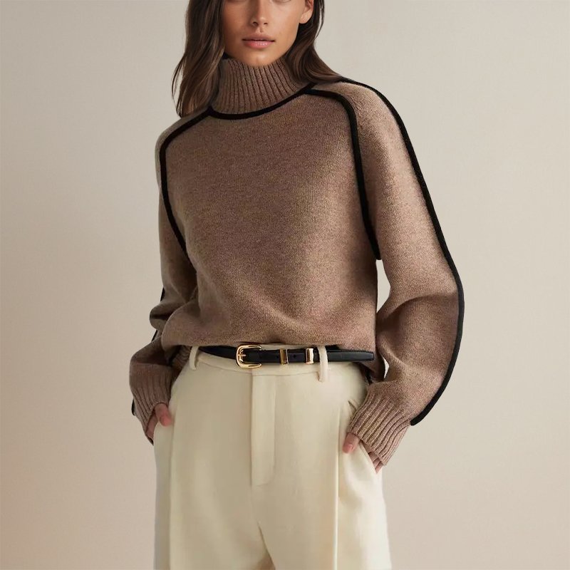 Damen Rollkragenpullover elegant und zeitlos in Braun