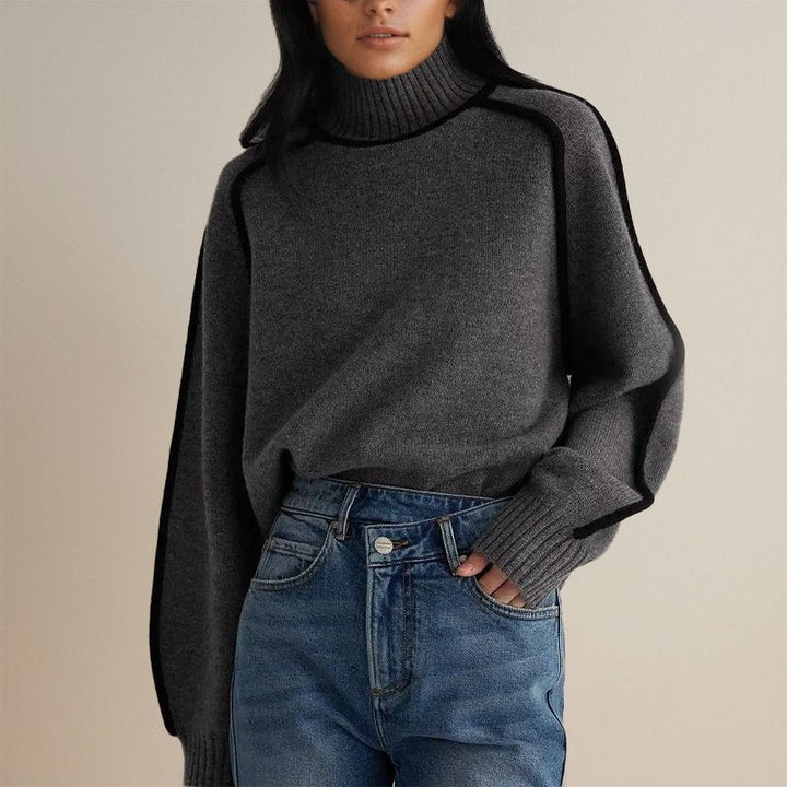Damen Rollkragenpullover elegant und zeitlos in Dunkelgrau