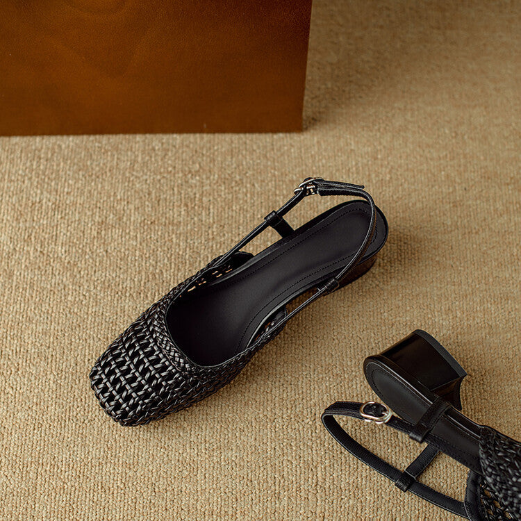 Damen Sandalen mit Blockabsatz und Flechtdesign in Schwarz