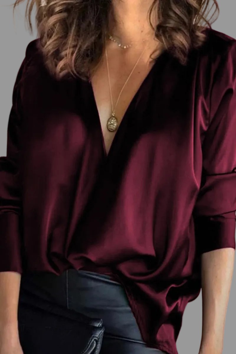 Damen Satinbluse mit Langarm für elegante Abende in Bordeaux