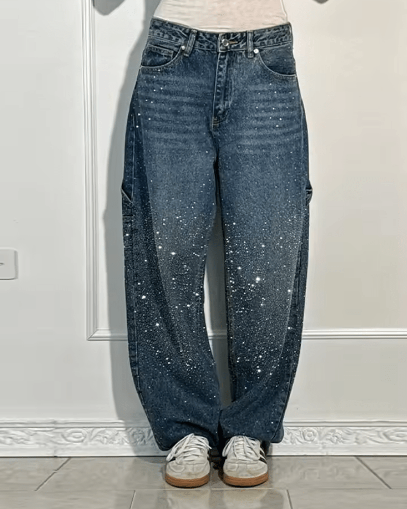 Damen Schlag-Jeans mit glänzendem Finish in Dunkelblau