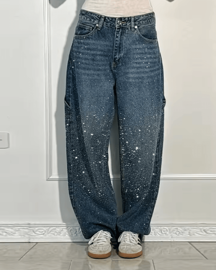 Damen Schlag-Jeans mit glänzendem Finish in Dunkelblau