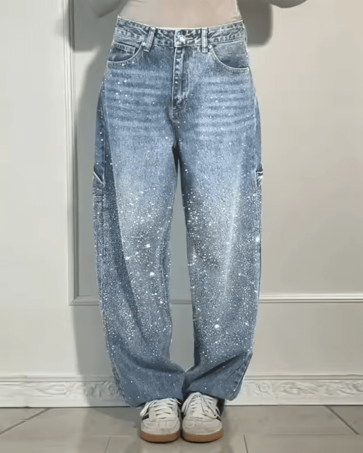 Damen Schlag-Jeans mit glänzendem Finish in Hellblau