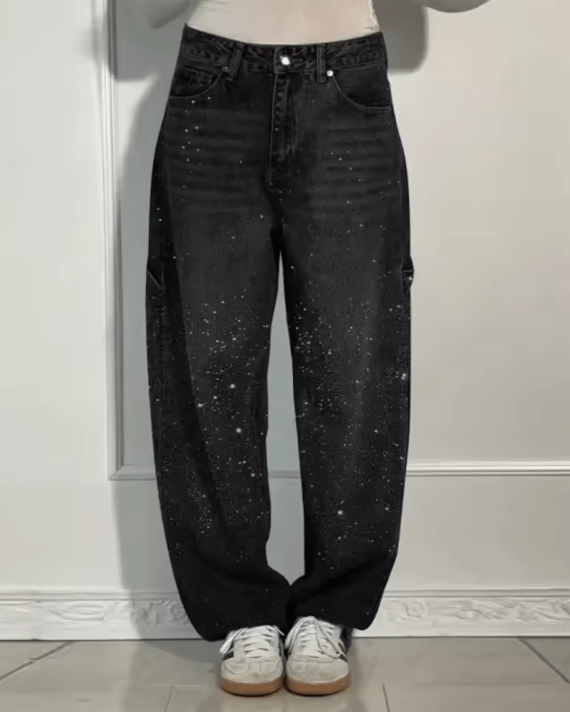 Damen Schlag-Jeans mit glänzendem Finish in Schwarz