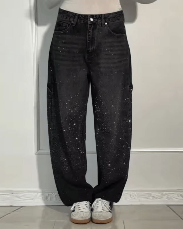 Damen Schlag-Jeans mit glänzendem Finish in Schwarz