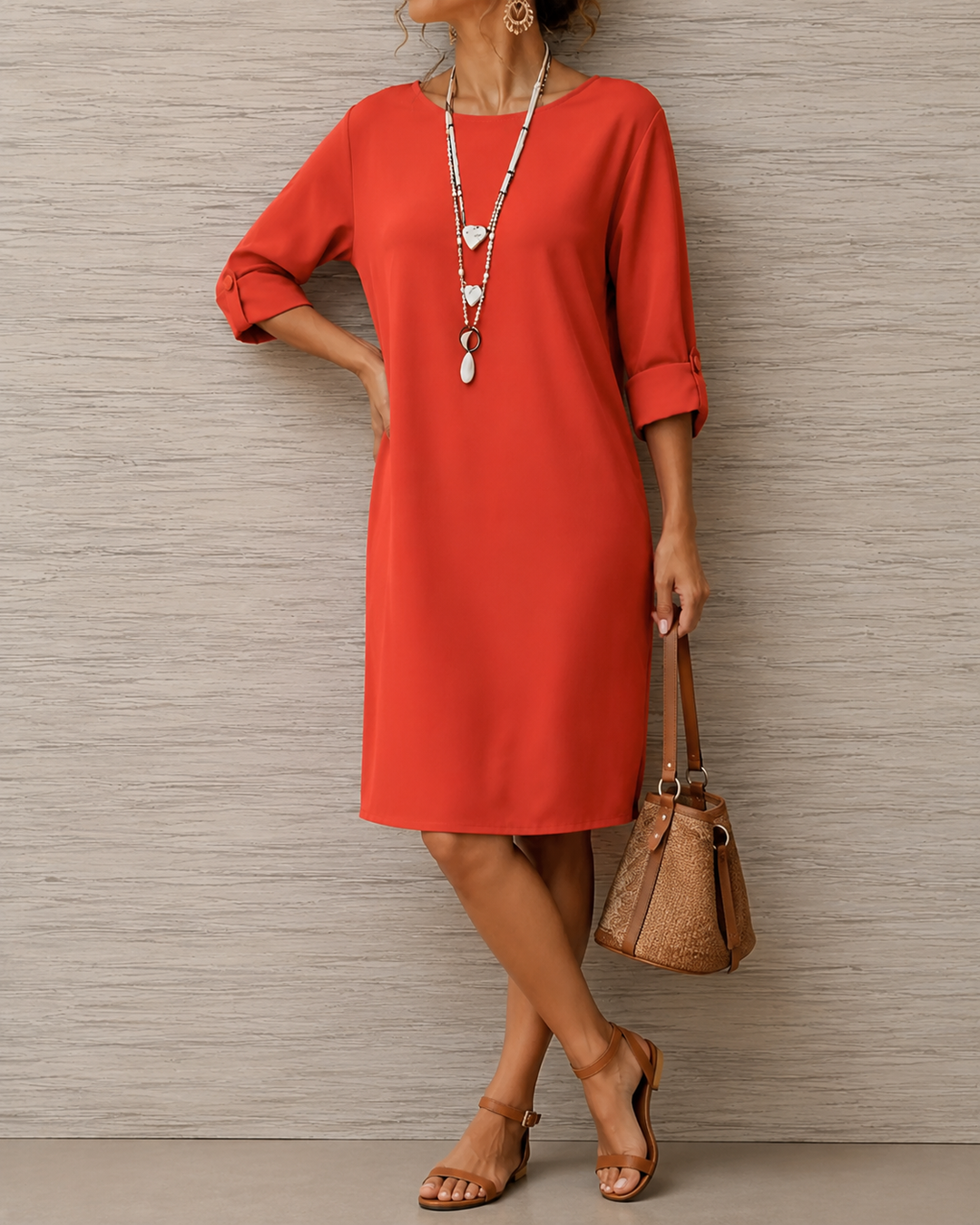 Damen Schmeichelhaftes Midikleid für Hochzeitsgäste in Orange-Rot