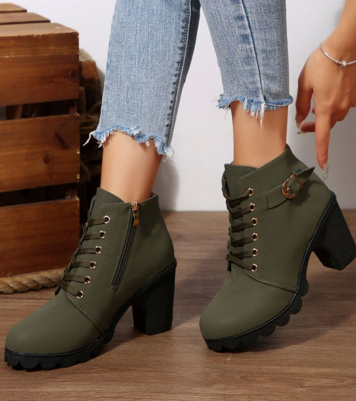 Damen Schnürstiefel mit Blockabsatz und Schnalle (8)
