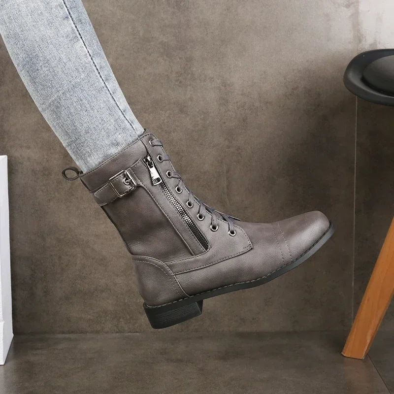 Damen Schnürstiefel mit Reißverschluss für den Alltag in Grau