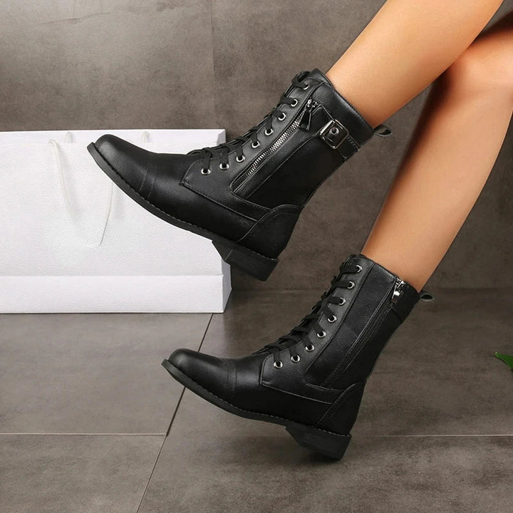 Damen Schnürstiefel mit Reißverschluss für den Alltag in Schwarz