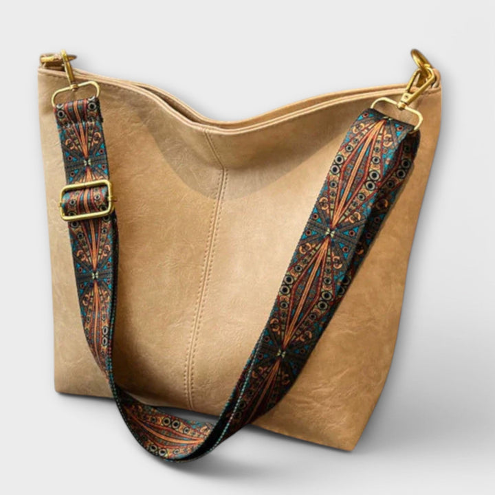 Damen Schultertasche mit dekorativem Riemen für Sommer in Beige