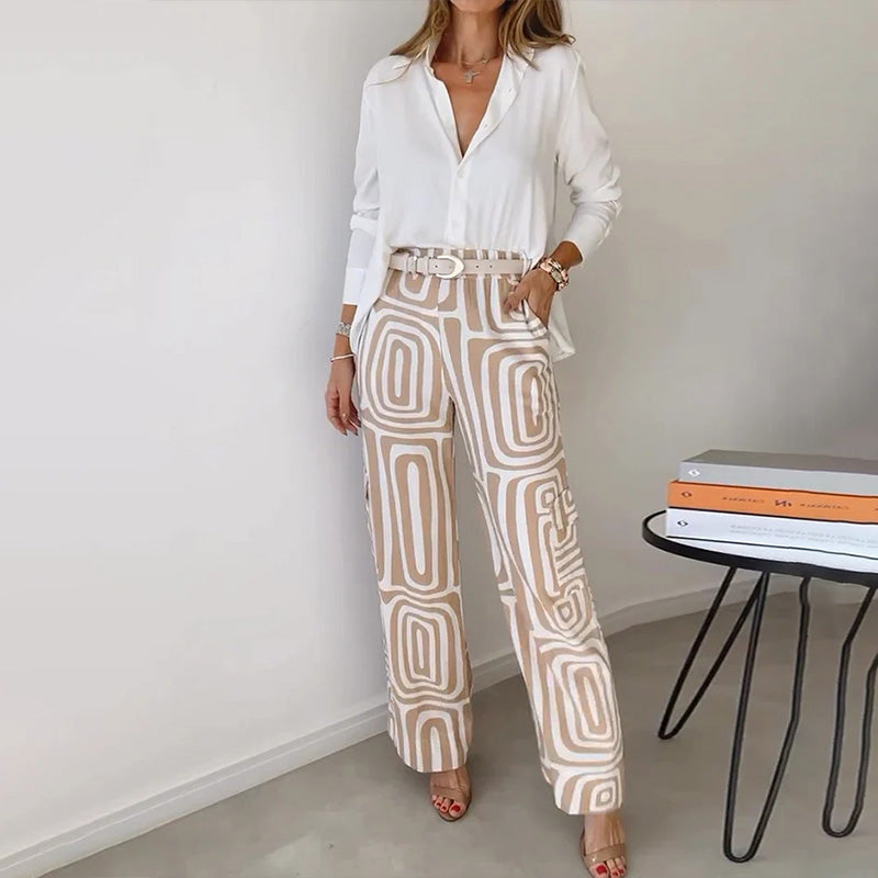 Damen Set mit Knopfbluse und weite Hose