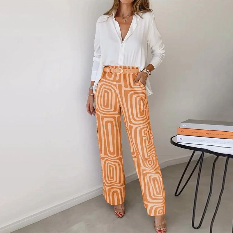 Damen Set mit Knopfbluse und weite Hose (6)