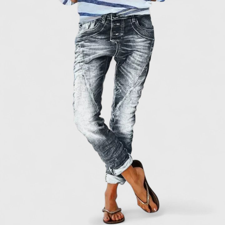 Damen Slim-Fit Jeans im Used-Look in Grau