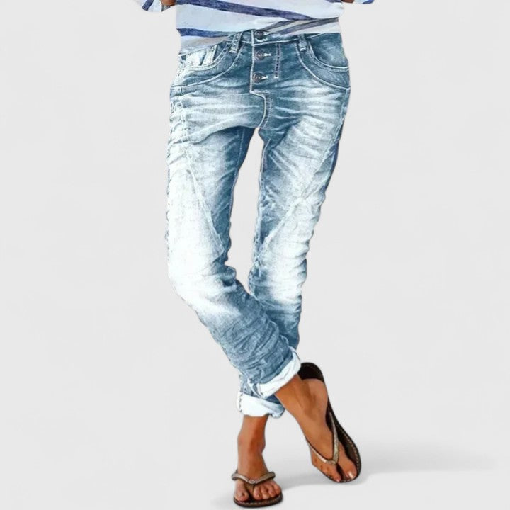 Damen Slim-Fit Jeans im Used-Look in Hellblau