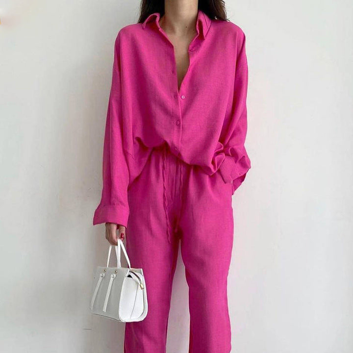 Damen Sommer Bluse-Hosen Set aus Baumwolle