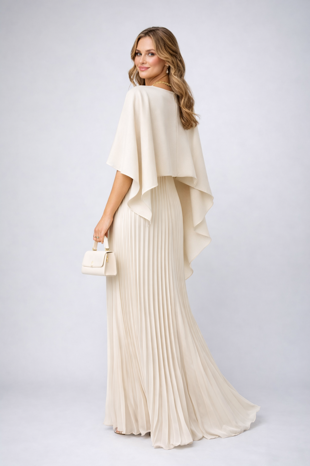 Damen Sommer Maxikleid mit Hochkragen und zartem Plissee für Hochzeitsgäste (4)