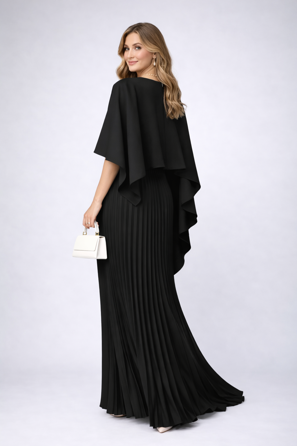Damen Sommer Maxikleid mit Hochkragen und zartem Plissee für Hochzeitsgäste (5)