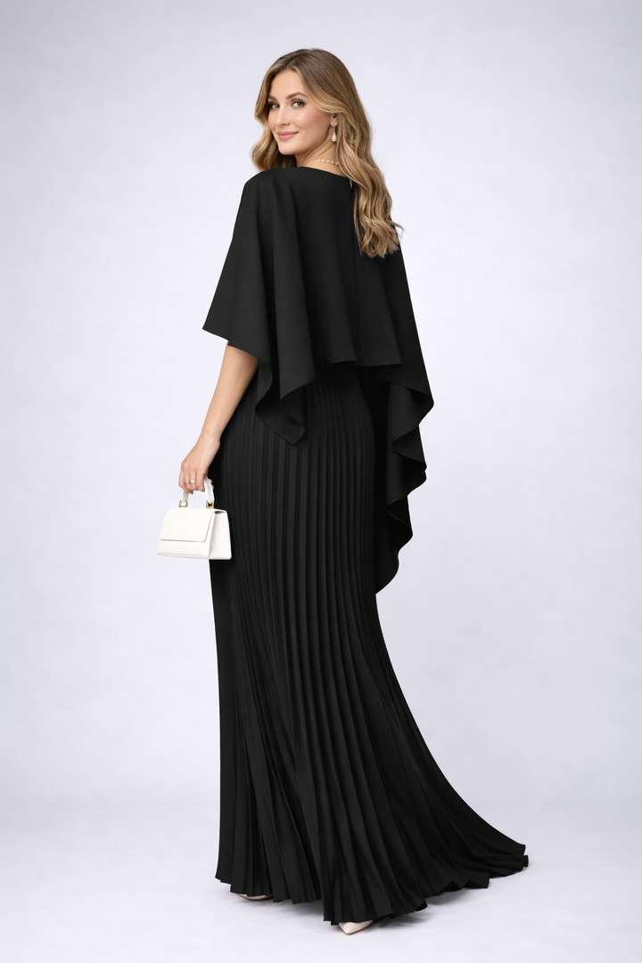 Damen Sommer Maxikleid mit Hochkragen und zartem Plissee für Hochzeitsgäste (5)