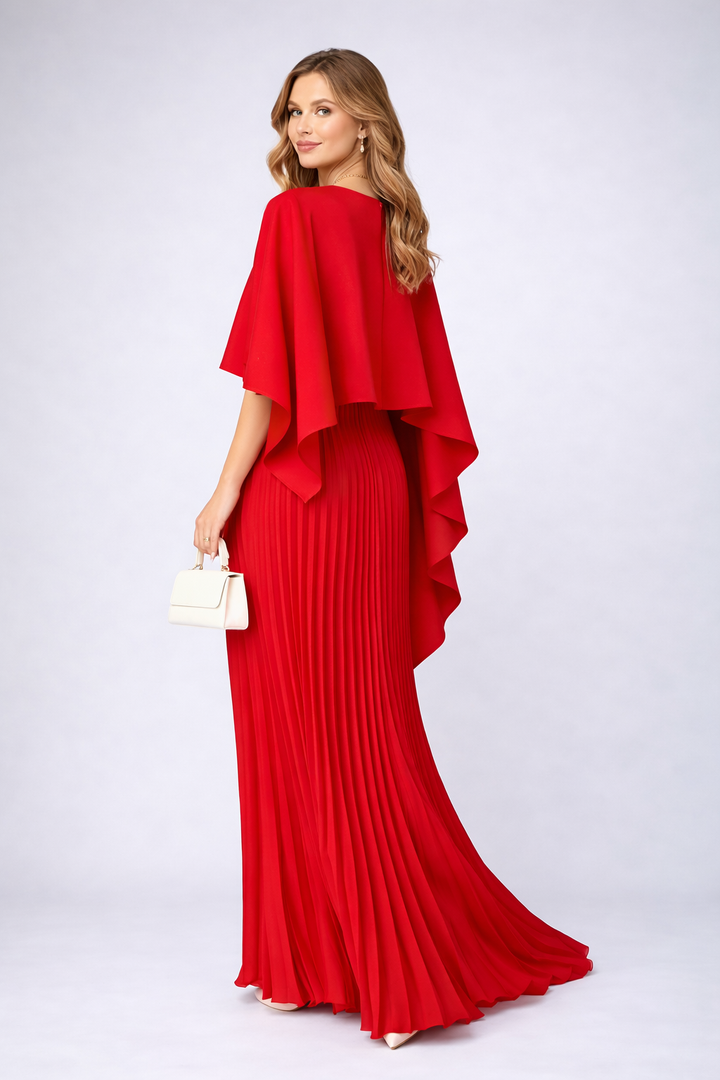 Damen Sommer Maxikleid mit Hochkragen und zartem Plissee für Hochzeitsgäste (6)