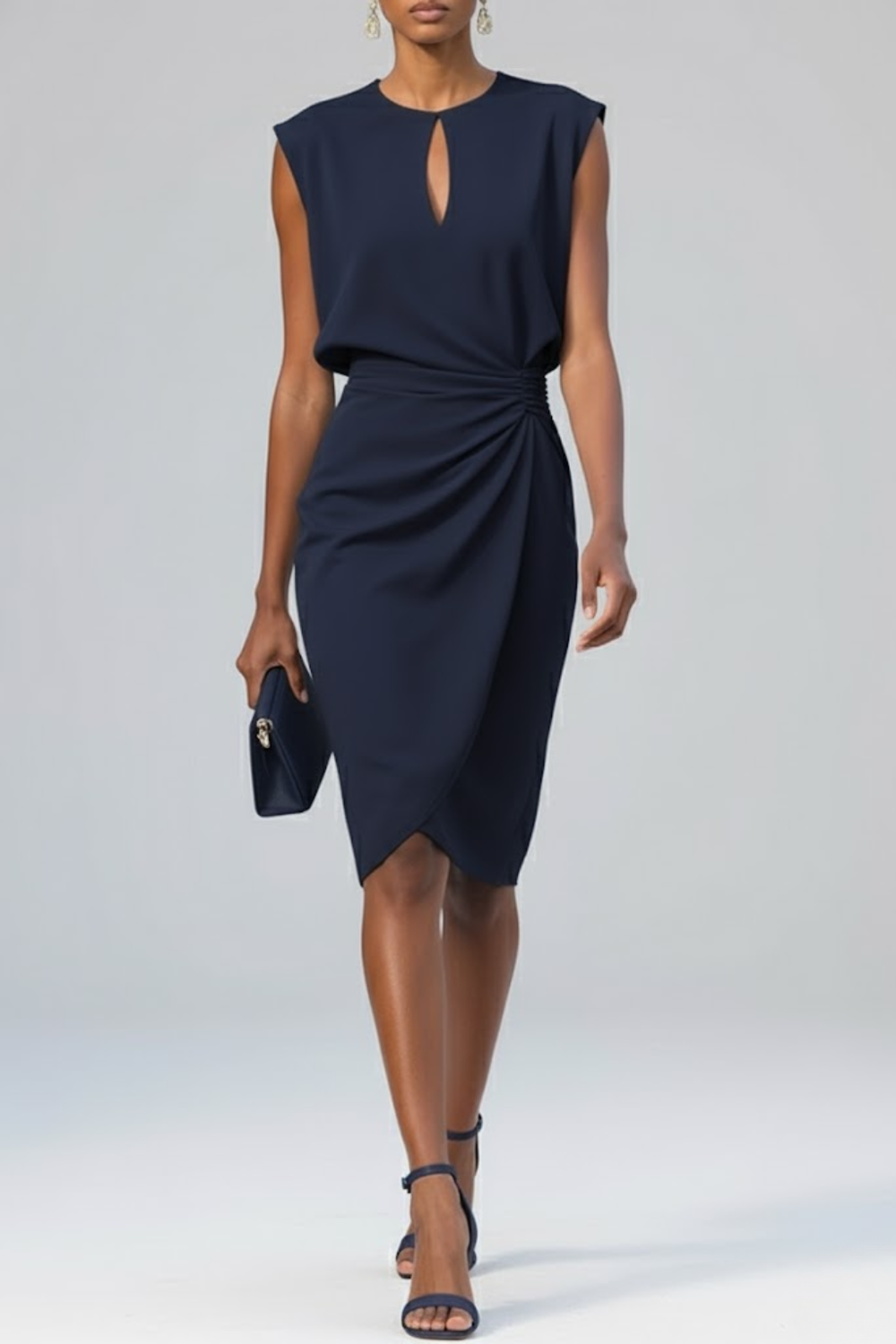 Damen Sommerkleid im eleganten Midi-Schnitt in Marineblau