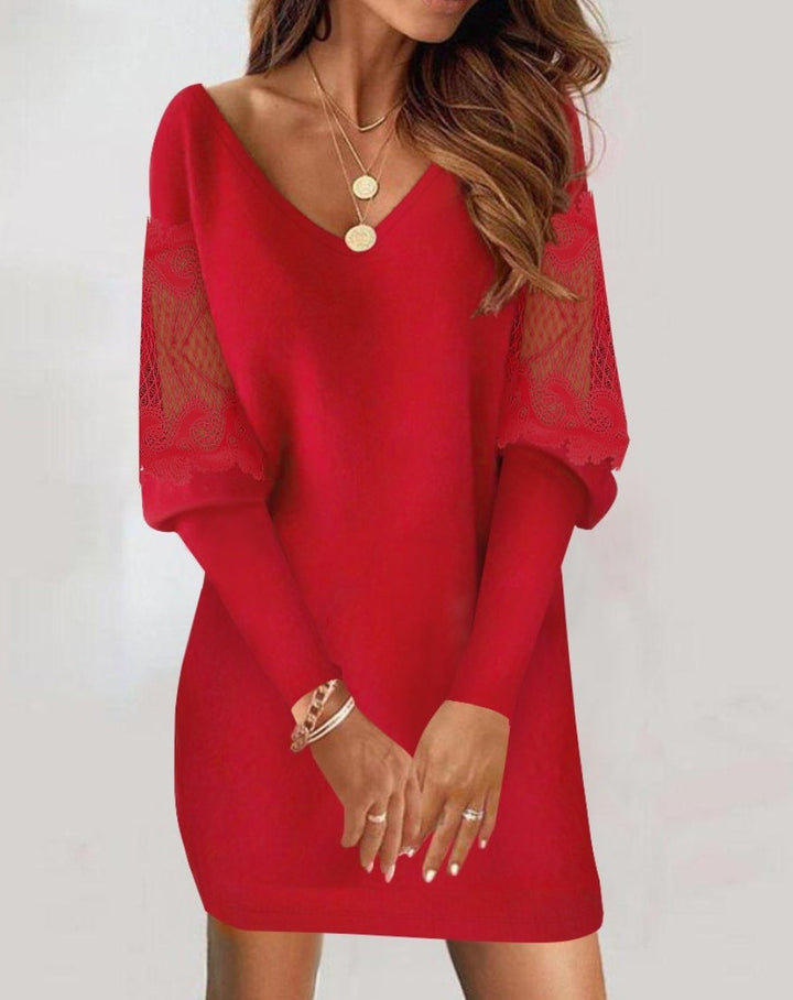 Damen Spitzen-Midi-Kleid für Hochzeitsgäste im Herbst in Rot
