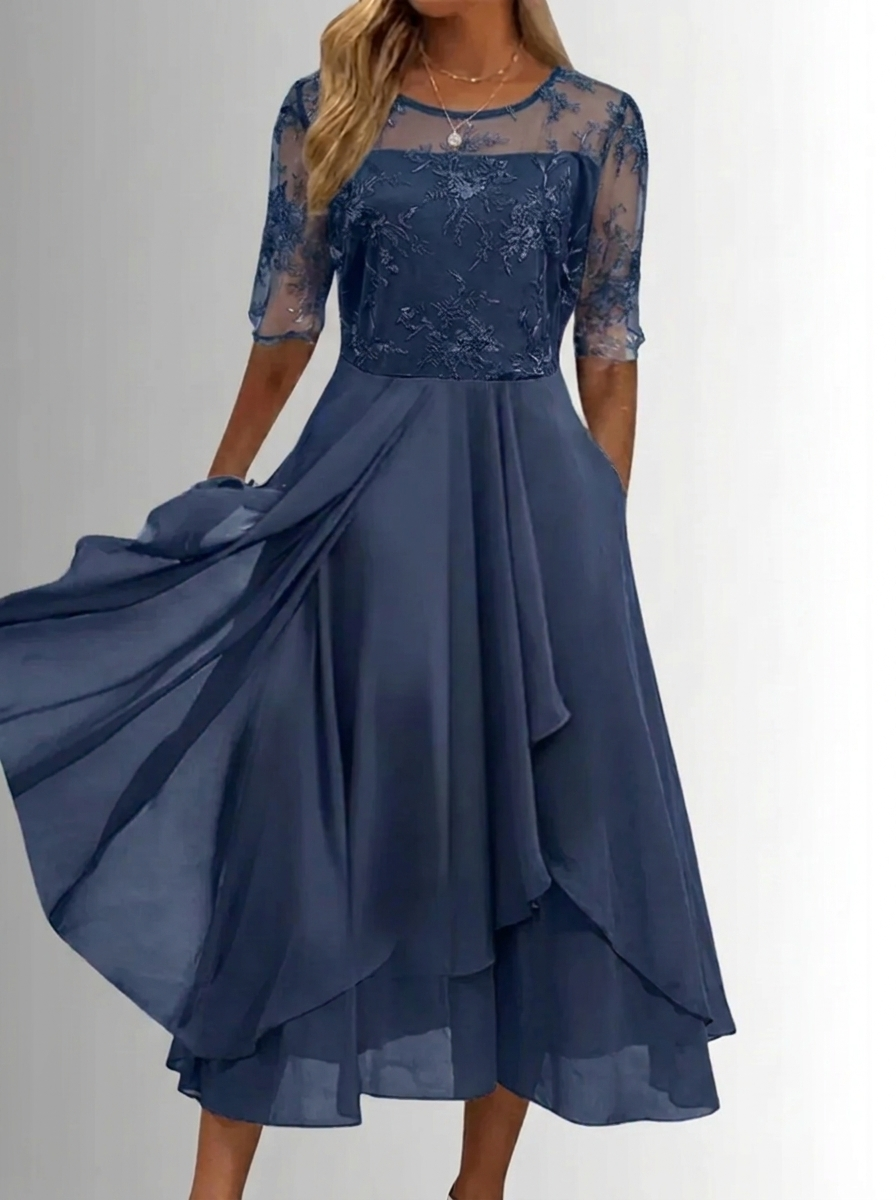 Damen Spitzenkleid für Hochzeitsgäste im Herbst in Blau