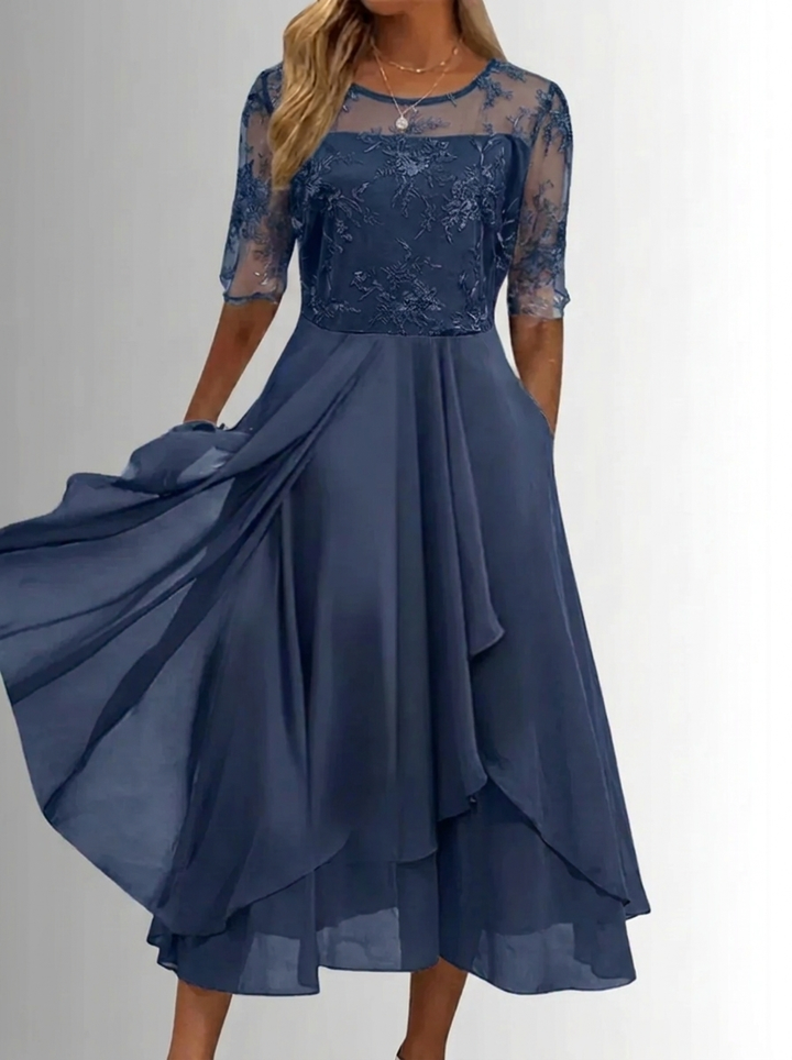 Damen Spitzenkleid für Hochzeitsgäste im Herbst in Blau